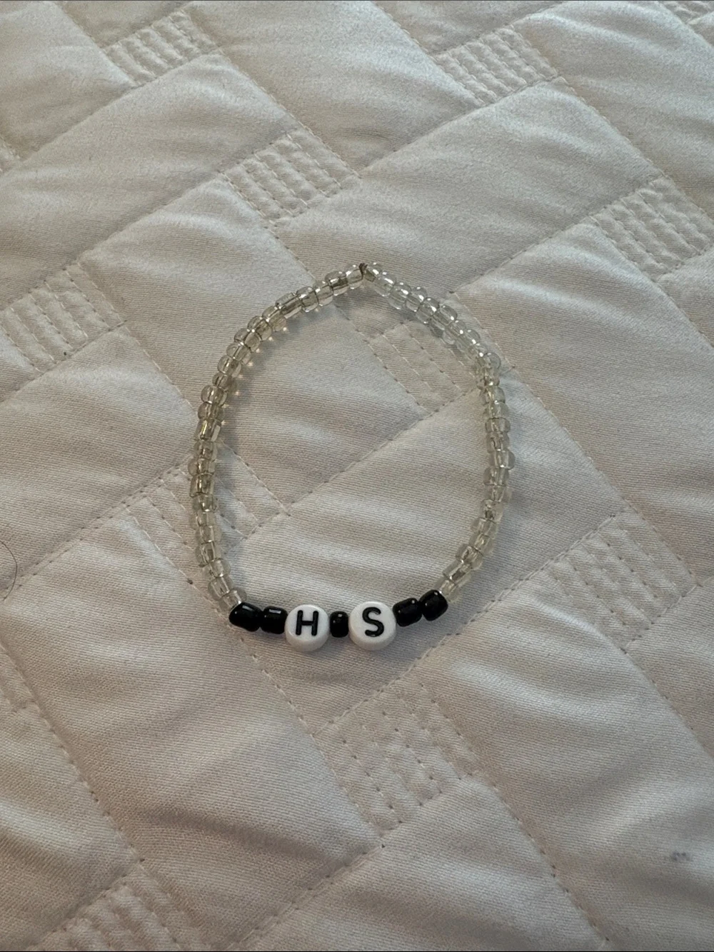 Personalized 'H S' Beaded Bracelet - Clear & Black
